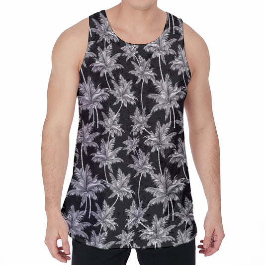 Black And White Coconut Tree Print Men's Velvet Tank Top