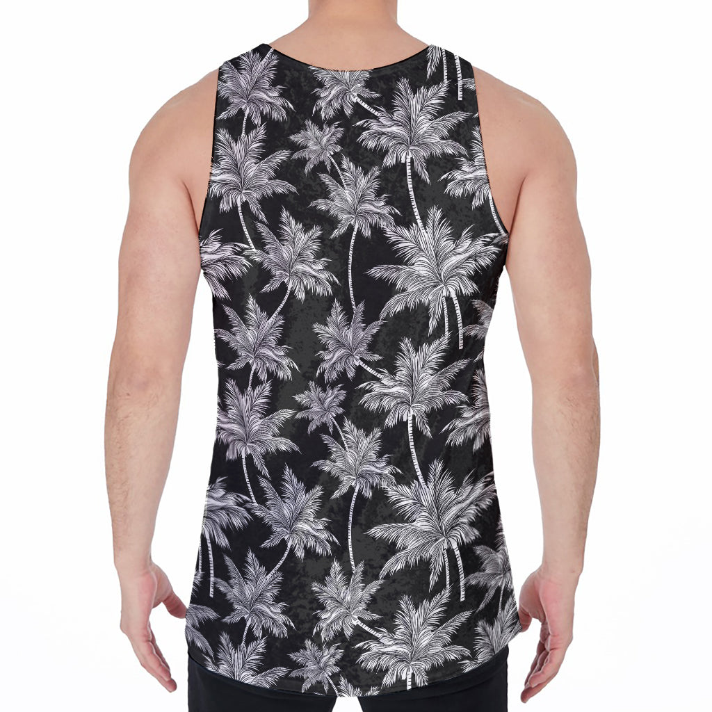 Black And White Coconut Tree Print Men's Velvet Tank Top