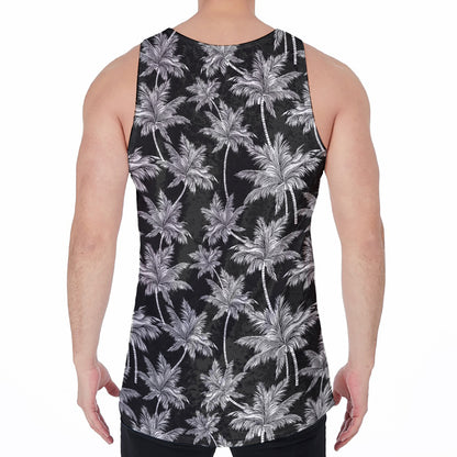 Black And White Coconut Tree Print Men's Velvet Tank Top