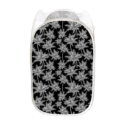 Black And White Coconut Tree Print Mesh Laundry Hamper
