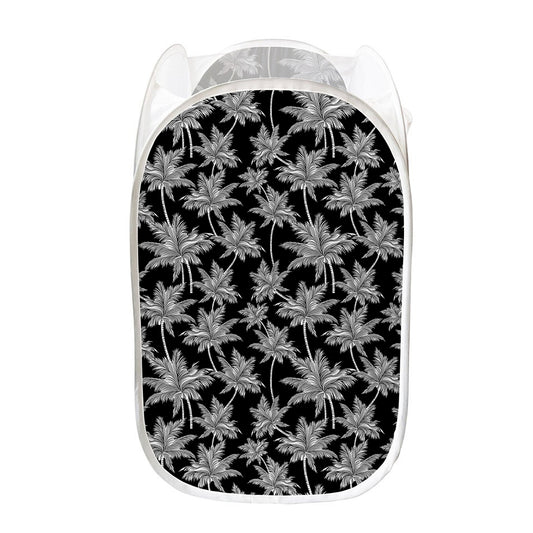 Black And White Coconut Tree Print Mesh Laundry Hamper