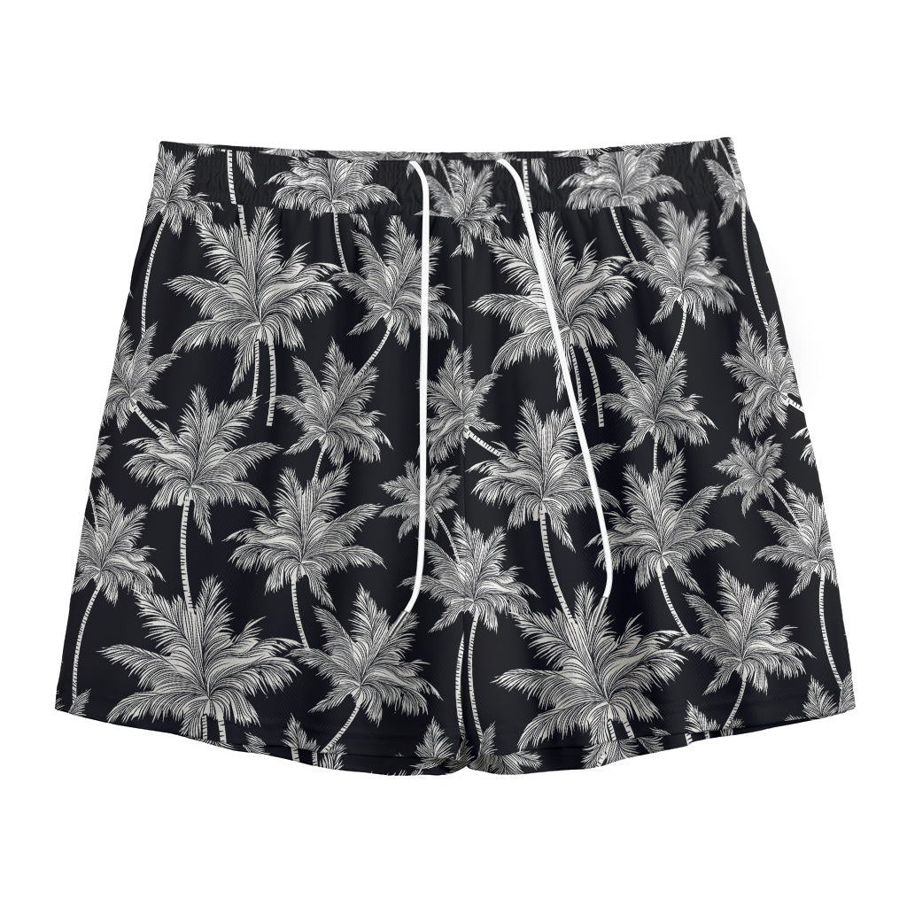 Black And White Coconut Tree Print Mesh Shorts