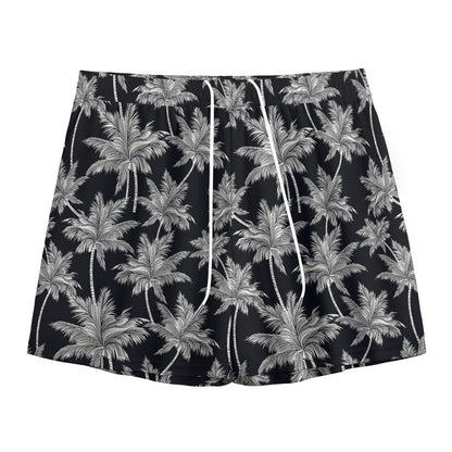 Black And White Coconut Tree Print Mesh Shorts