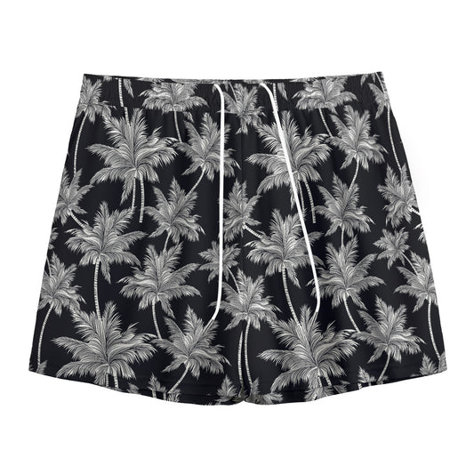 Black And White Coconut Tree Print Mesh Shorts
