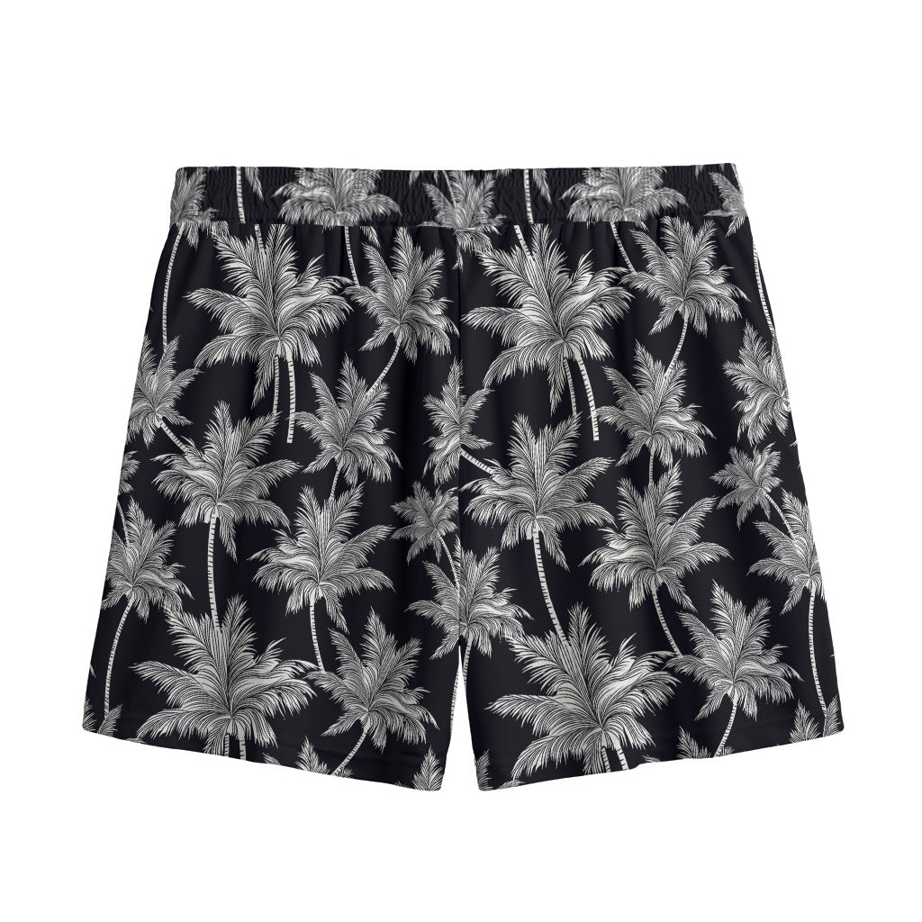 Black And White Coconut Tree Print Mesh Shorts
