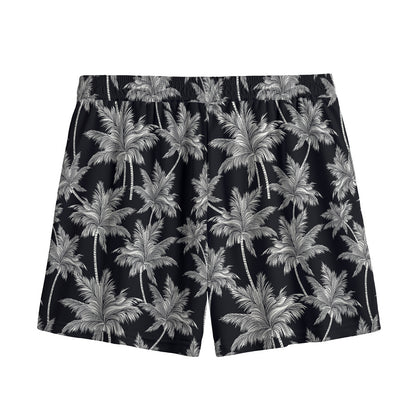 Black And White Coconut Tree Print Mesh Shorts