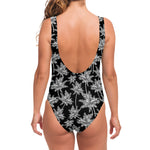 Black And White Coconut Tree Print One Piece Swimsuit