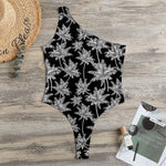 Black And White Coconut Tree Print One Shoulder Bodysuit