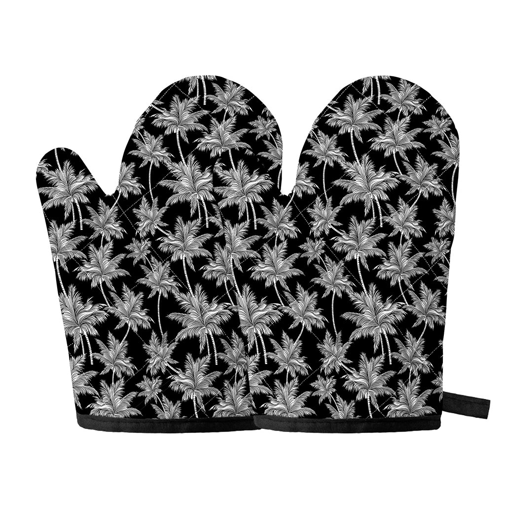 Black And White Coconut Tree Print Oven Mitts