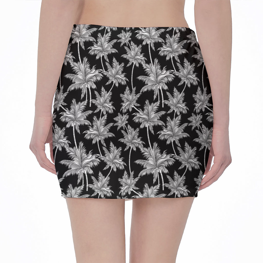Black And White Coconut Tree Print Pencil Mini Skirt