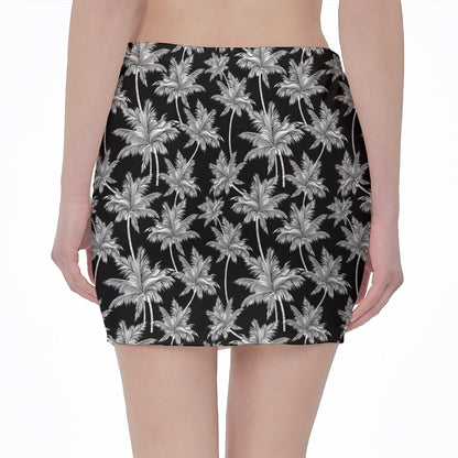 Black And White Coconut Tree Print Pencil Mini Skirt