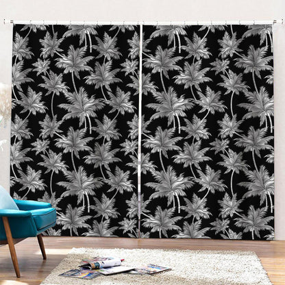 Black And White Coconut Tree Print Pencil Pleat Curtains
