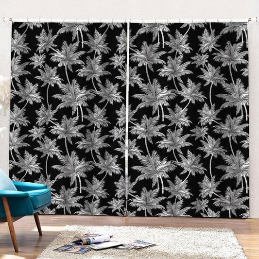 Black And White Coconut Tree Print Pencil Pleat Curtains