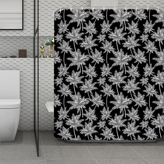 Black And White Coconut Tree Print Polyester Shower Curtain
