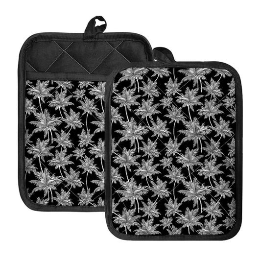 Black And White Coconut Tree Print Pot Holders With Pocket