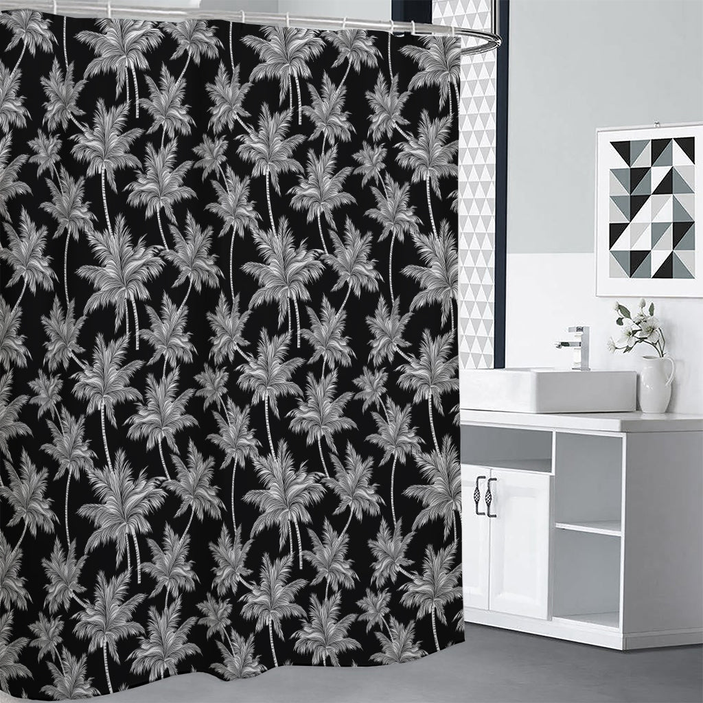 Black And White Coconut Tree Print Premium Shower Curtain