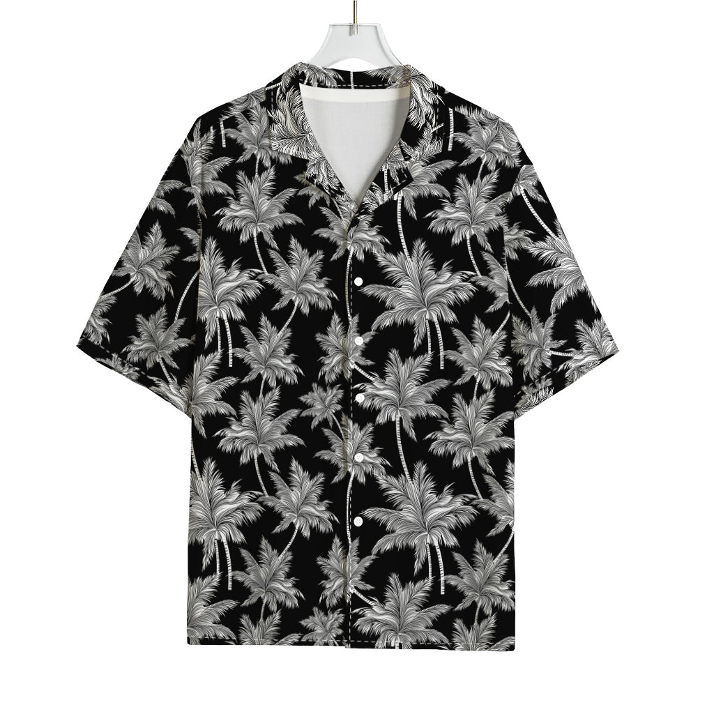 Black And White Coconut Tree Print Rayon Hawaiian Shirt