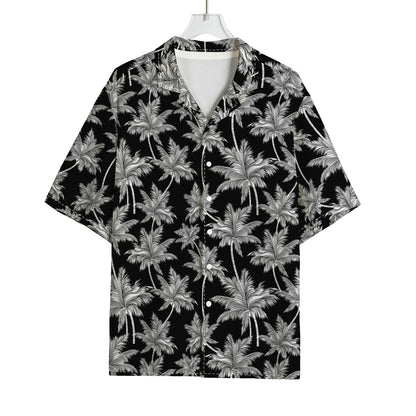 Black And White Coconut Tree Print Rayon Hawaiian Shirt