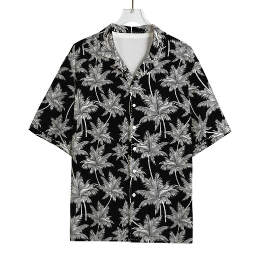 Black And White Coconut Tree Print Rayon Hawaiian Shirt