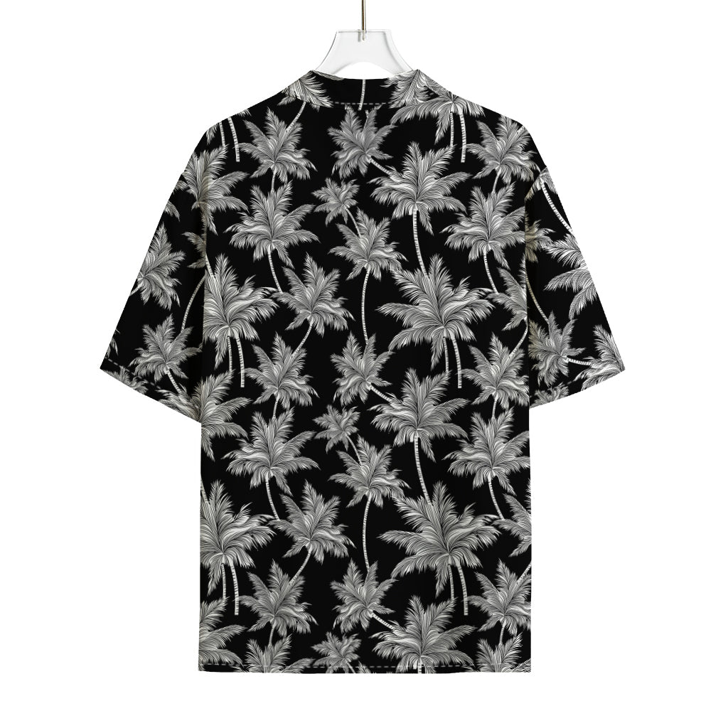 Black And White Coconut Tree Print Rayon Hawaiian Shirt
