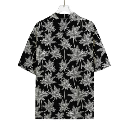 Black And White Coconut Tree Print Rayon Hawaiian Shirt
