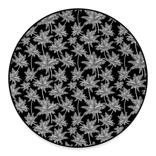 Black And White Coconut Tree Print Round Floor Mat