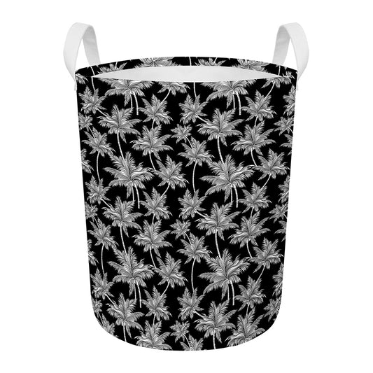 Black And White Coconut Tree Print Round Laundry Basket