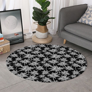 Black And White Coconut Tree Print Round Rug