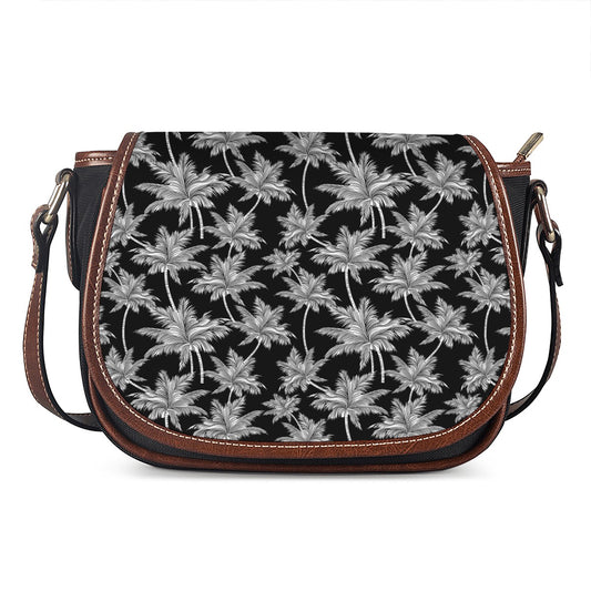 Black And White Coconut Tree Print Saddle Bag