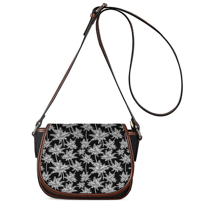 Black And White Coconut Tree Print Saddle Bag