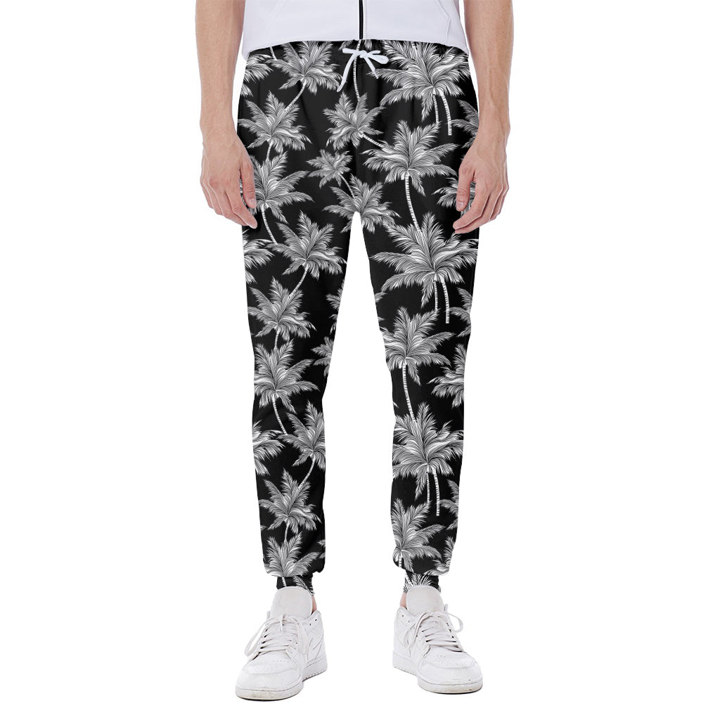Black And White Coconut Tree Print Scuba Joggers