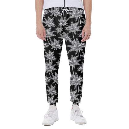 Black And White Coconut Tree Print Scuba Joggers