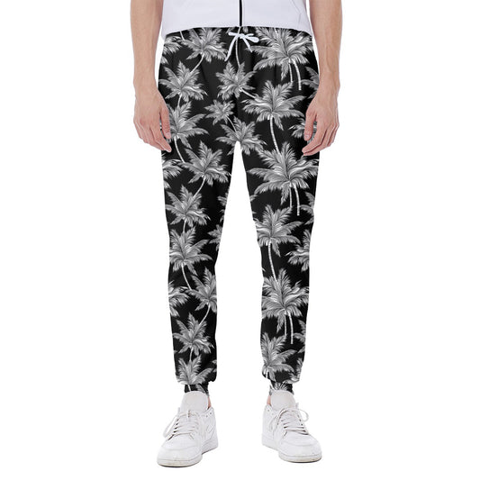 Black And White Coconut Tree Print Scuba Joggers