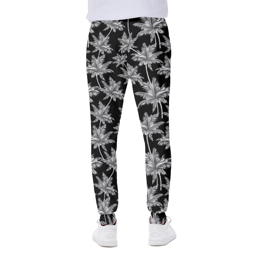 Black And White Coconut Tree Print Scuba Joggers