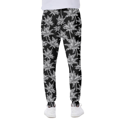 Black And White Coconut Tree Print Scuba Joggers