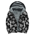 Black And White Coconut Tree Print Sherpa Lined Zip Up Hoodie