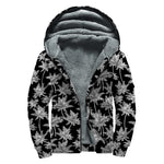 Black And White Coconut Tree Print Sherpa Lined Zip Up Hoodie