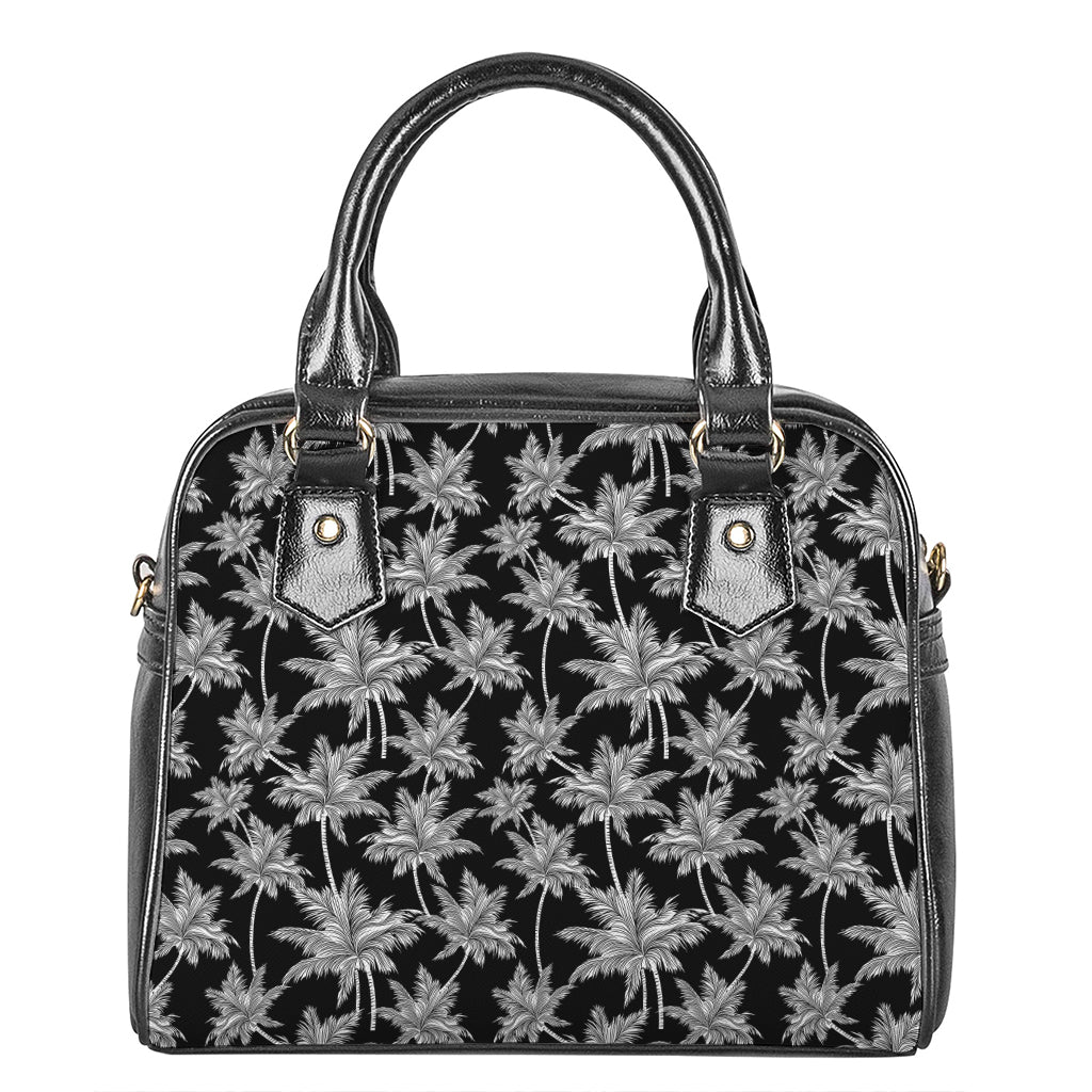 Black And White Coconut Tree Print Shoulder Handbag