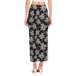 Black And White Coconut Tree Print Side Slit Maxi Skirt