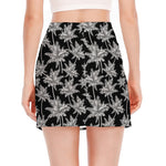 Black And White Coconut Tree Print Side Slit Mini Skirt