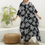Black And White Coconut Tree Print Silk V-Neck Kaftan Dress