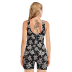 Black And White Coconut Tree Print Sleeveless One Piece Swimsuit