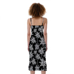 Black And White Coconut Tree Print Slim Fit Midi Cami Dress