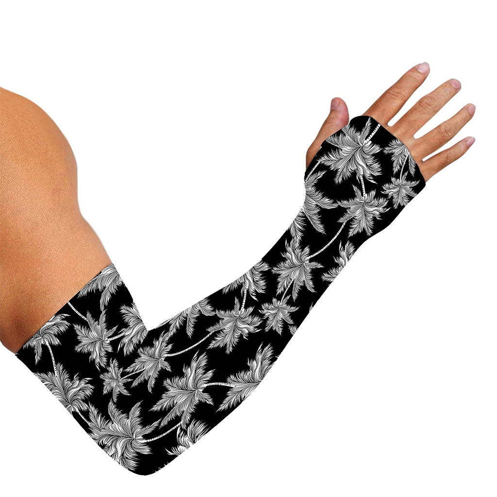 Black And White Coconut Tree Print Sun Protection Arm Sleeves