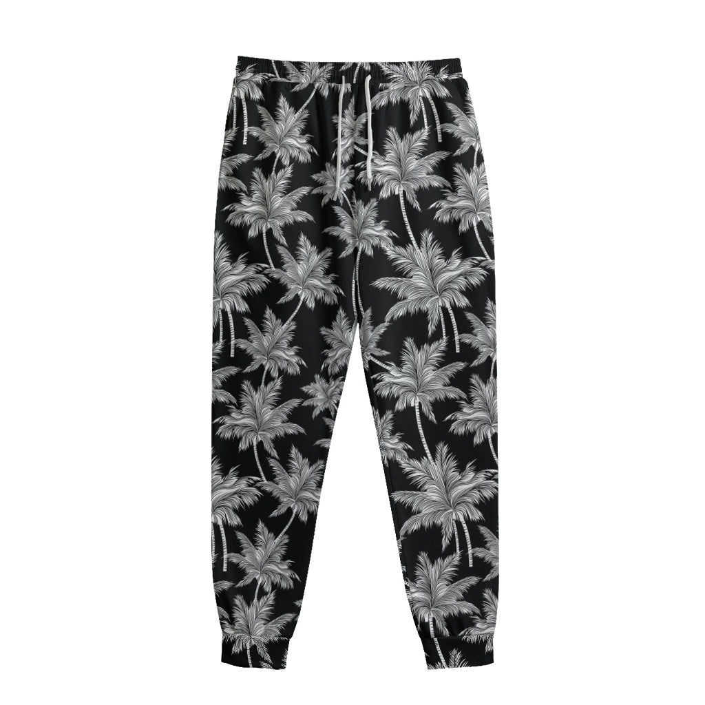 Black And White Coconut Tree Print Sweatpants