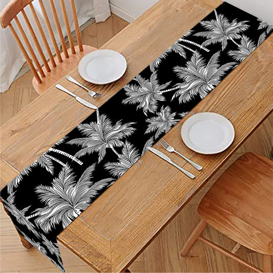 Black And White Coconut Tree Print Table Runner