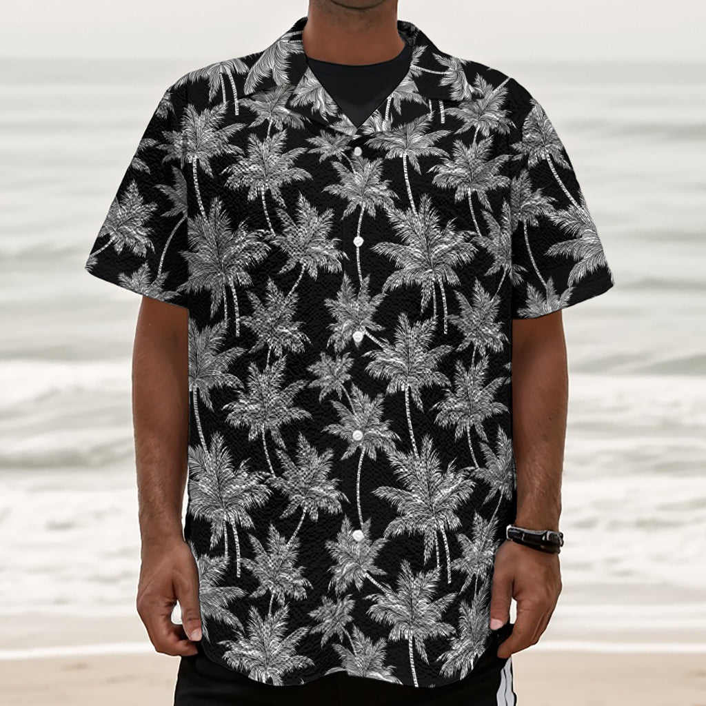 Black And White Coconut Tree Print Textured Short Sleeve Shirt