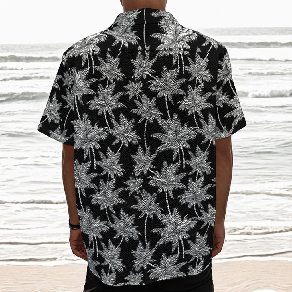 Black And White Coconut Tree Print Textured Short Sleeve Shirt