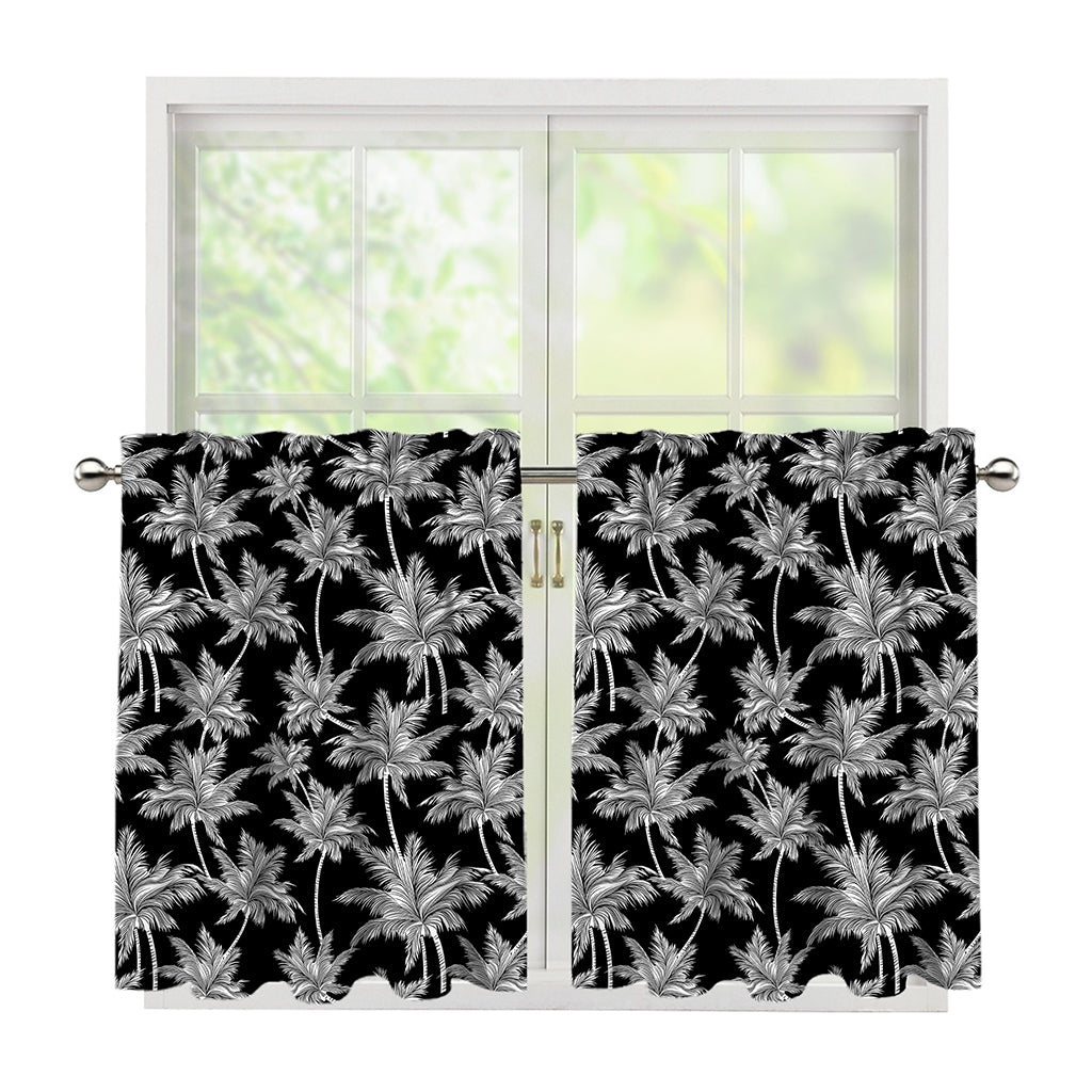 Black And White Coconut Tree Print Tier Curtains