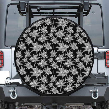 Black And White Coconut Tree Print Tire Cover